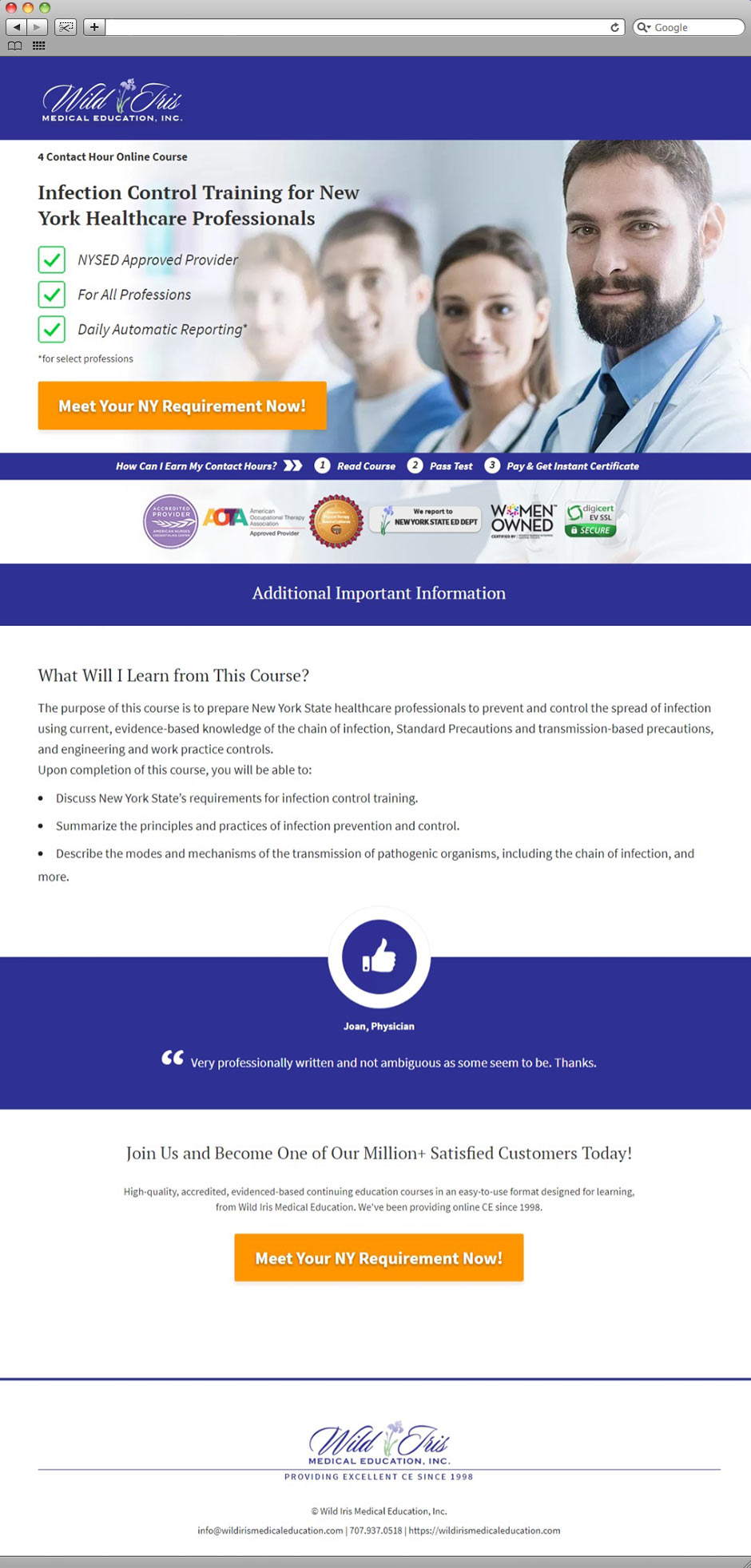 Wild Iris landing page Infection Control Training for NY Healthcare Professionals